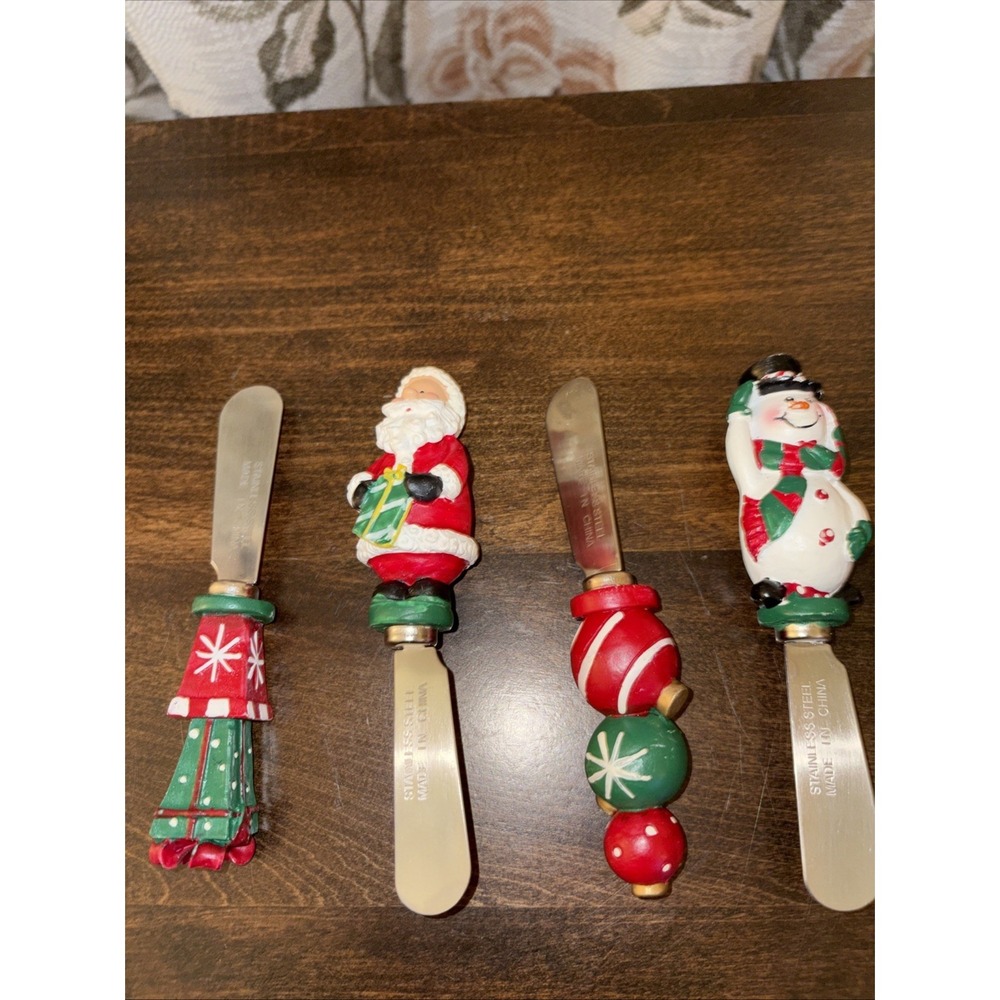 Lot of 4 Holiday Cheese Spreaders Christmas Decor Santa Snowman